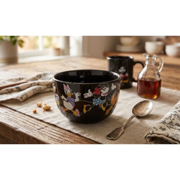 Disney Other - Disney Mickey and Friends Ceramic Soup Cereal Bowl Black Graphic EUC